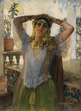 テラスにいる若い東洋人女性 フレデリック・アーサー・ブリッジマン アラブ Oil Paintings